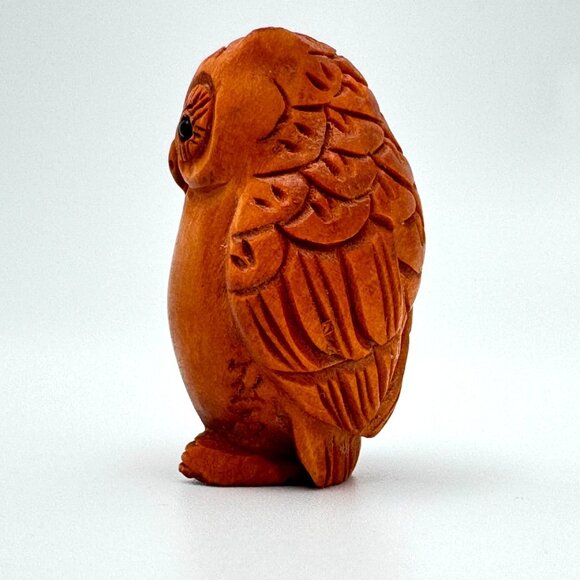 Ojime Bead Netsuke Owl Hand-Carved Boxwood Signed Figurine - Picture 9 of 9